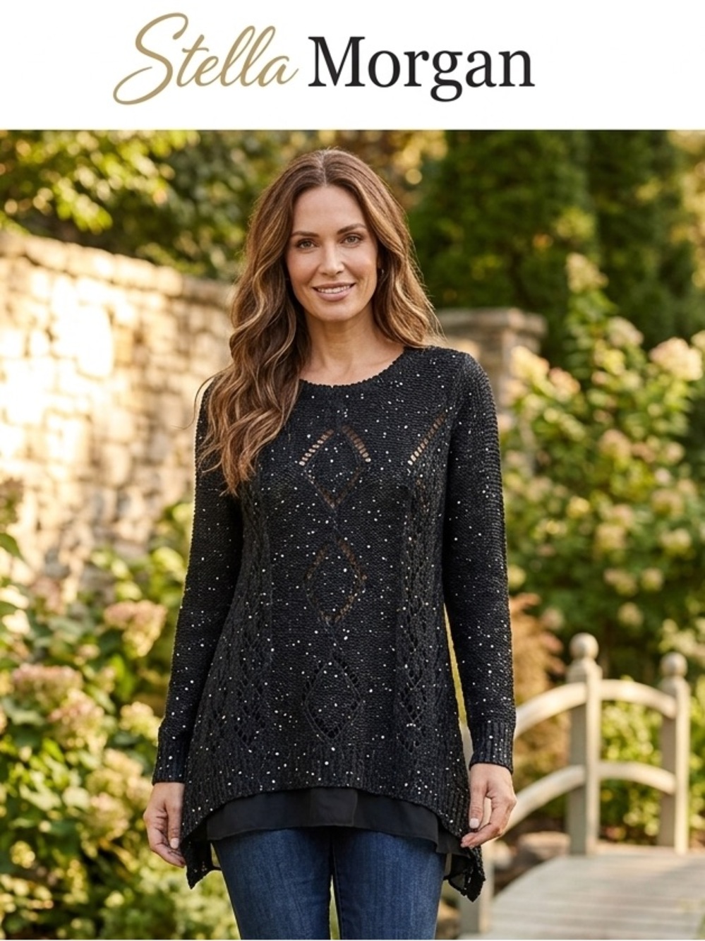 Black Crewneck Openwork Sweater